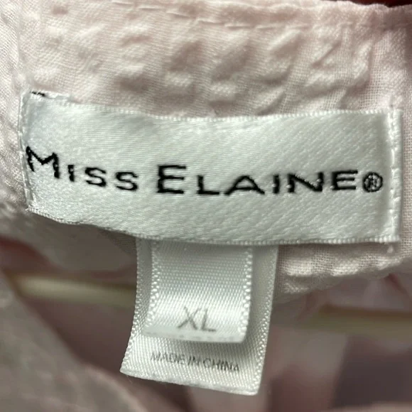 Miss Elaine Nightgown XL Pink Seersucker Cotton Short Sleeve Snap Front - Picture 4 of 7